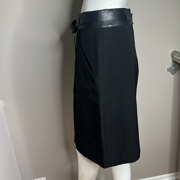 Prada Sz 38 Wool and Leather Waist & Belt Front Pocket Pencil Skirt - Picture 2 of 9